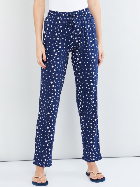 max Women Blue Printed Lounge Pants, Navy blue