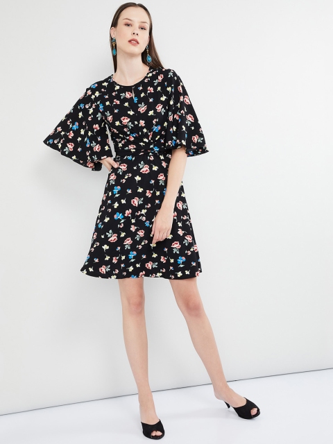 

max Women Black Floral Printed A-Line Dress