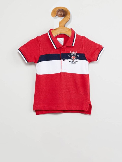

max Boys Red & White Colourblocked Polo Collar T-shirt
