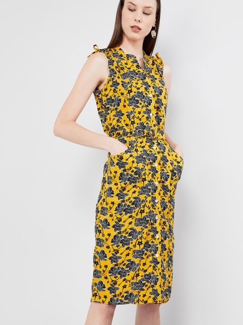 max Women Yellow Printed Fit and Flare Dress