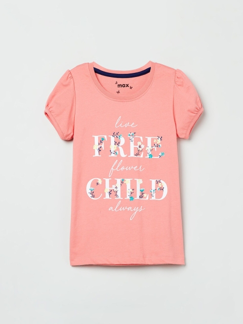 

max Girls Peach & White Printed Puff Sleeves Top