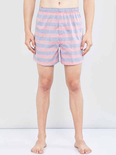 

max Men Pink & Blue Striped Boxers YDSP20BX01RED