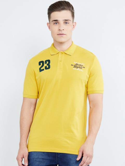 

max Men Yellow Solid Polo Collar T-shirt