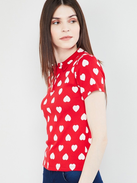 

max Women Red Printed Scoop Neck T-shirt