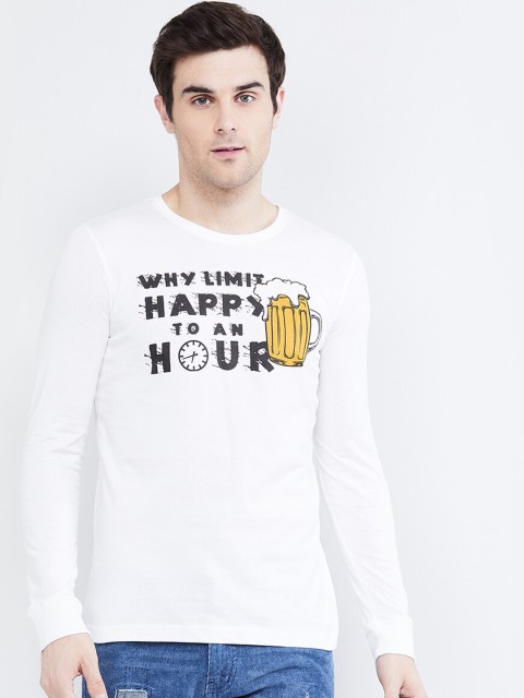 

max Men White Printed Round Neck T-shirt