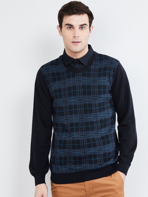 

max Men Blue Checked Pullover Sweater