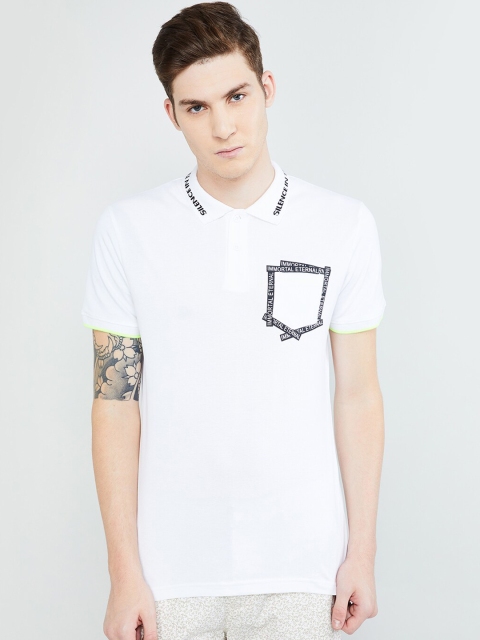 

max Men White Solid Polo Collar T-shirt