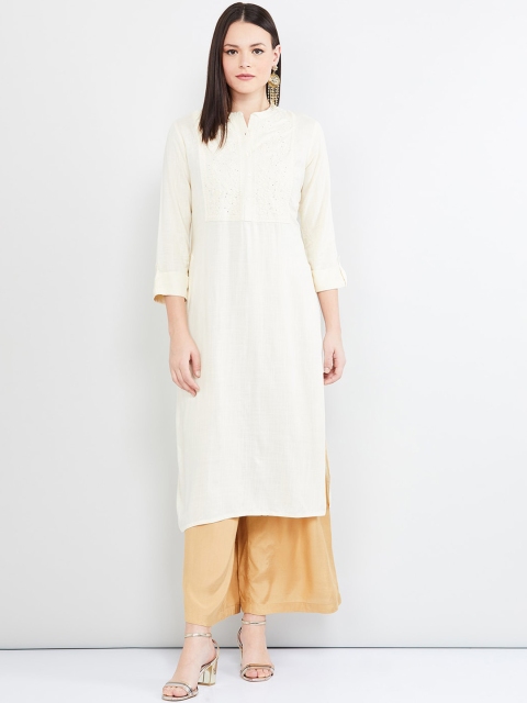 

max Women Off-White Solid Straight Kurta
