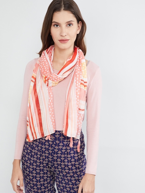 

max Women Orange & Off-White Striped Scarf