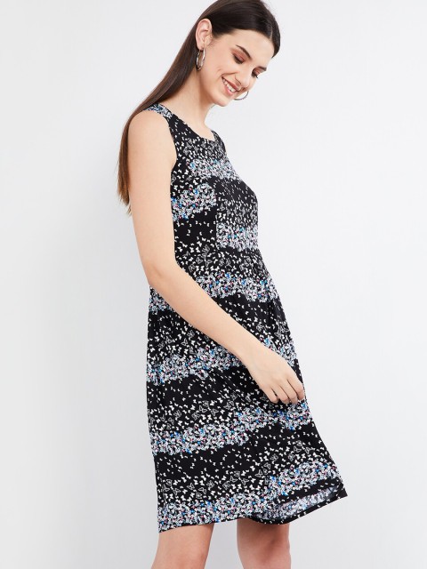 

max Women Black Floral Printed A-Line Dress