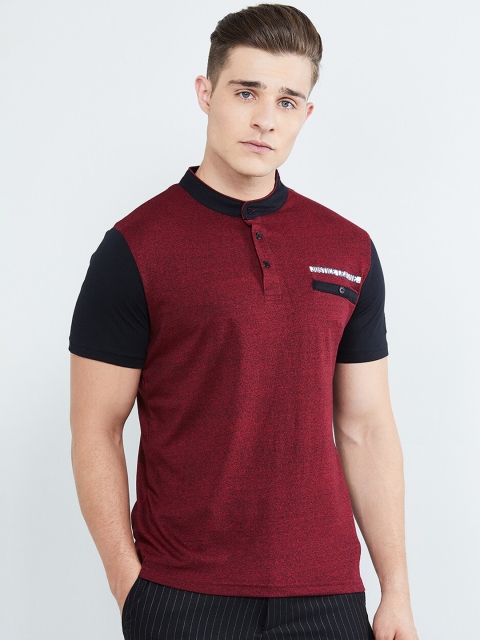 

max Men Red Solid Mandarin Collar T-shirt