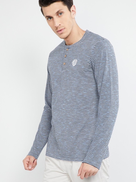 

max Men Grey Melange Striped Henley Neck T-shirt