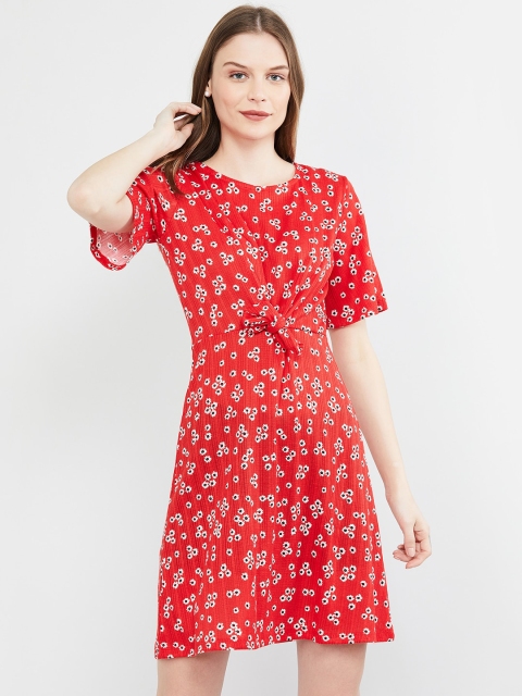 

max Women Red Printed Fit and Flare Dress