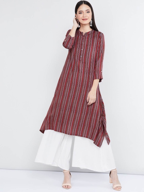 max Women Red & Blue Striped Straight Kurta