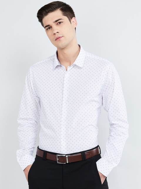 

max Men White & Maroon Slim Fit Printed Casual Shirt