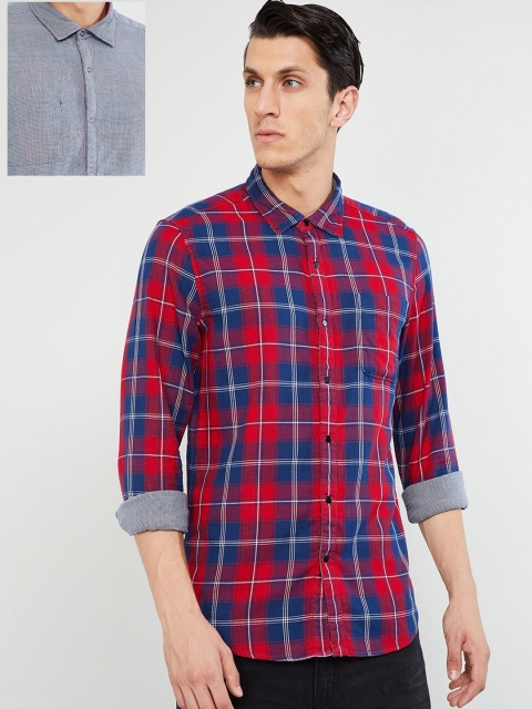 

max Men Red & Blue Slim Fit Checked Casual Shirt