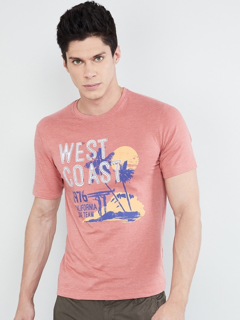 

max Men Peach Printed Round Neck T-shirt