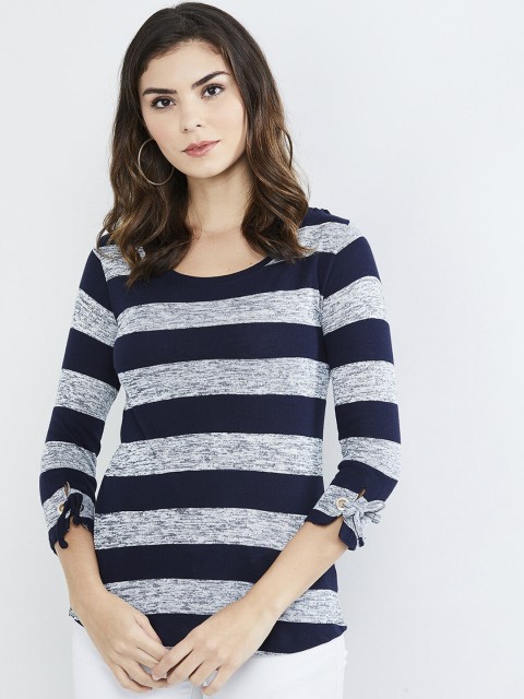 

max Women Navy Blue Striped Tops
