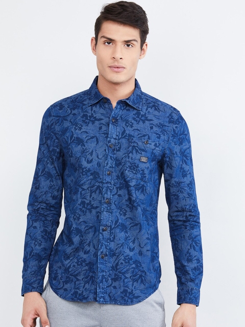 

max Men Blue Slim Fit Floral Printed Casual Shirt