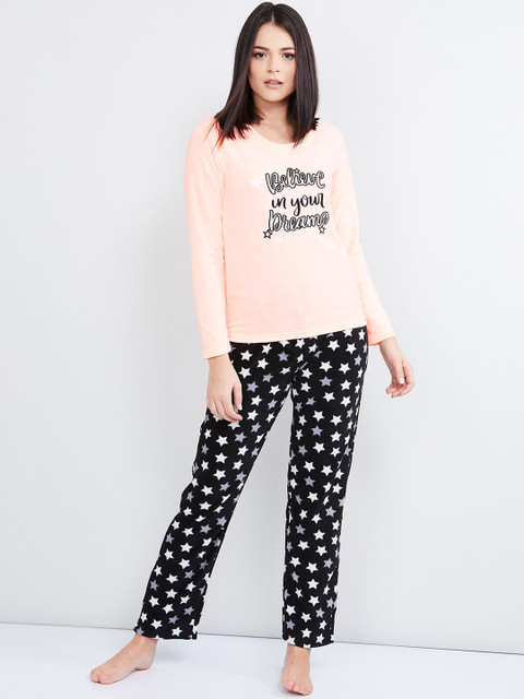

max Women Pink & Black Printed Night suit