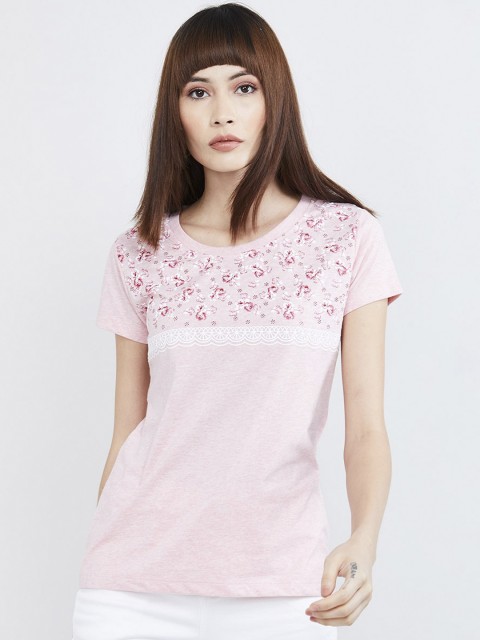 

max Women Pink Printed Round Neck T-shirt