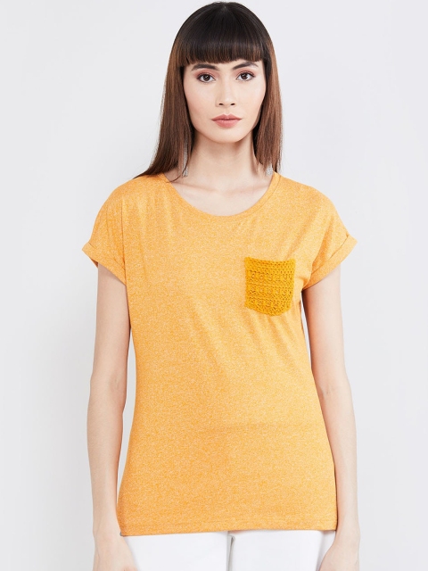 

max Women Yellow Solid Round Neck T-shirt