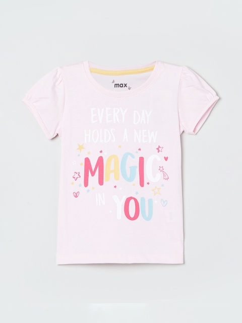 

max Girls Pink Printed Round Neck T-shirt