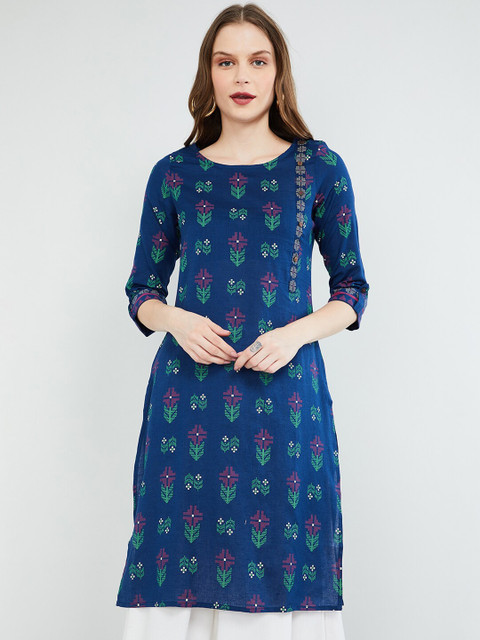 

max Women Blue & Red Printed Straight Kurta