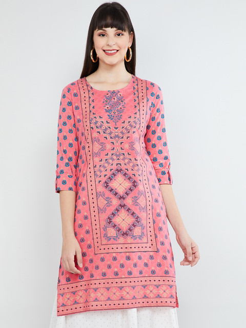 

max Women Pink Printed Straight Kurta