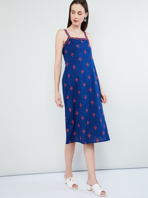 

max Women Blue Embroidered A-Line Dress
