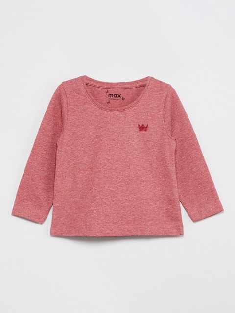 

max Girls Maroon Solid Round Neck T-shirt