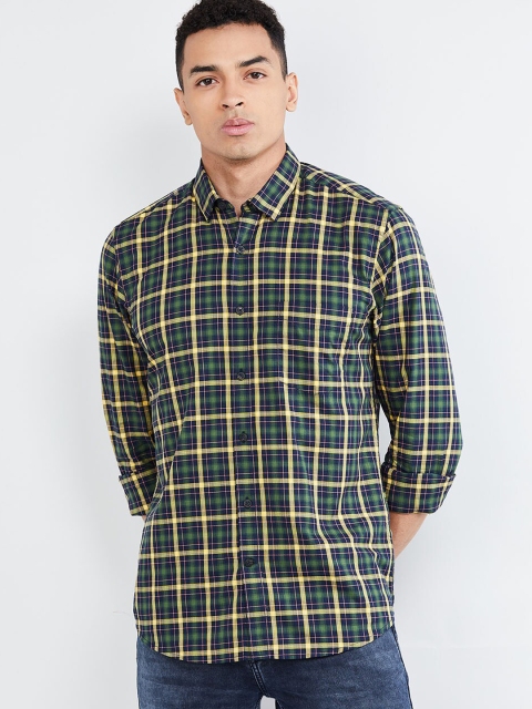 

max Men Green & Yellow Regular Fit Checked Casual Shirt