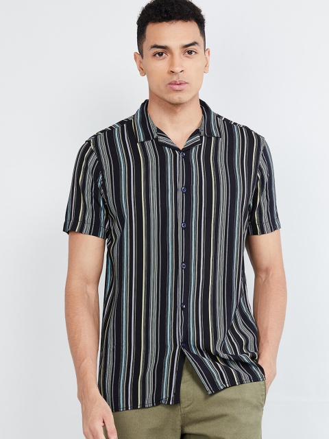 

max Men Black & Off-White Slim Fit Striped Casual Shirt