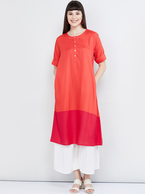 

max Women Orange & Red Colourblocked A-Line Kurta