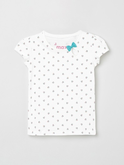 

max Girls White Printed Pure Cotton Top