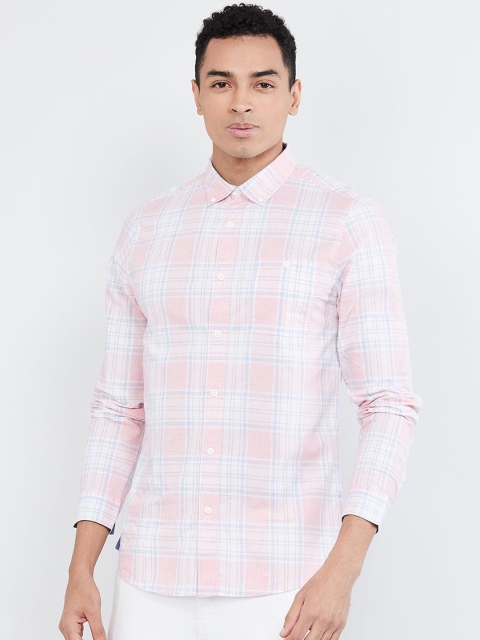 

max Men Pink Slim Fit Checked Casual Shirt