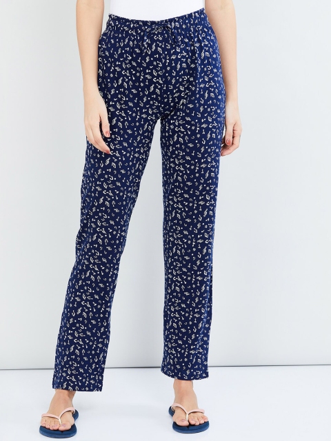 

MAX Women Navy Blue Printed Drawstring Waist Lounge Pants