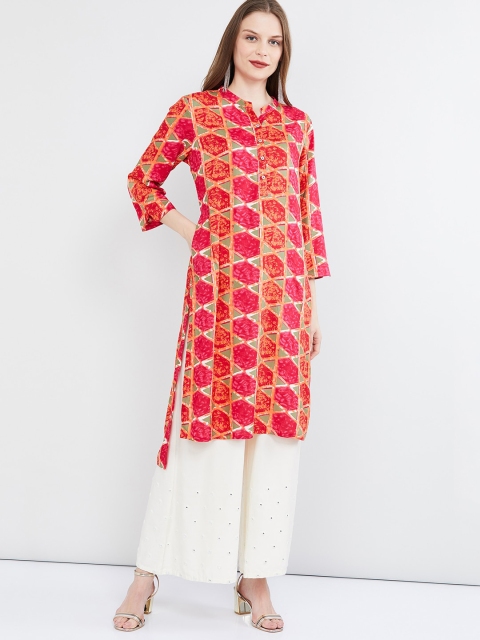 

max Women Pink Printed Straight Kurta