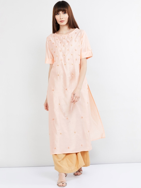 

max Women Peach-Coloured Embroidered Straight Kurta