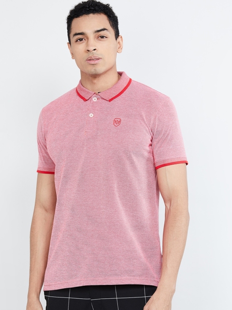 

max Men Pink Solid Polo Collar T-shirt
