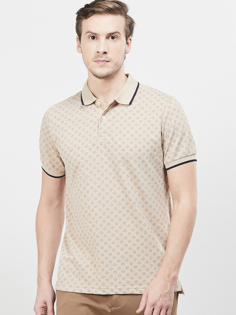 

max Men Beige Printed Polo Collar T-shirt