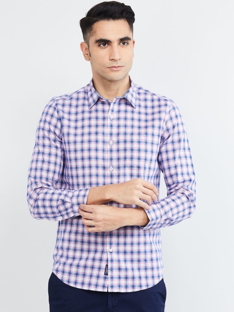 

max Men Pink & Navy Blue Regular Fit Checked Casual Shirt