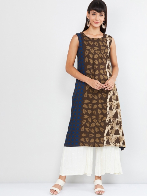 

max Women Brown & White Printed A-Line Kurta