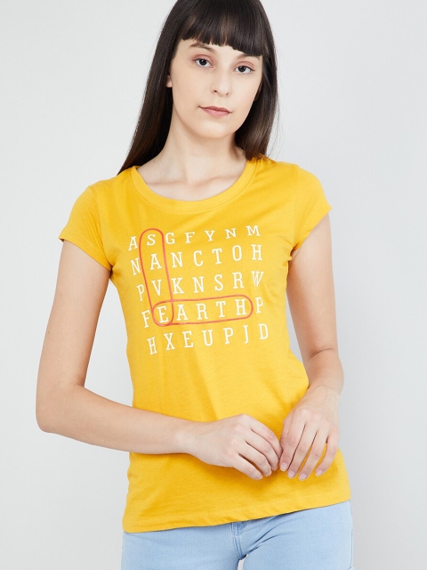 

max Women Yellow Printed Round Neck T-shirt