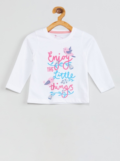 max Girls White & Pink Printed Top