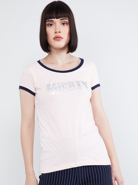 

max Women Pink Printed Round Neck T-shirt