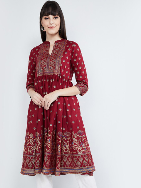 

max Women Red & Beige Printed A-Line Empire Kurta