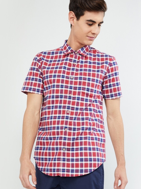 

max Men Red & Blue Slim Fit Checked Casual Shirt