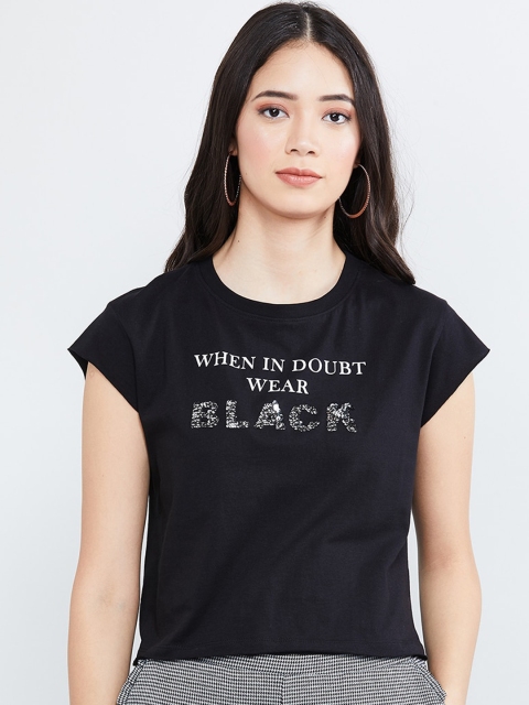 

max Women Black Printed Crop Top