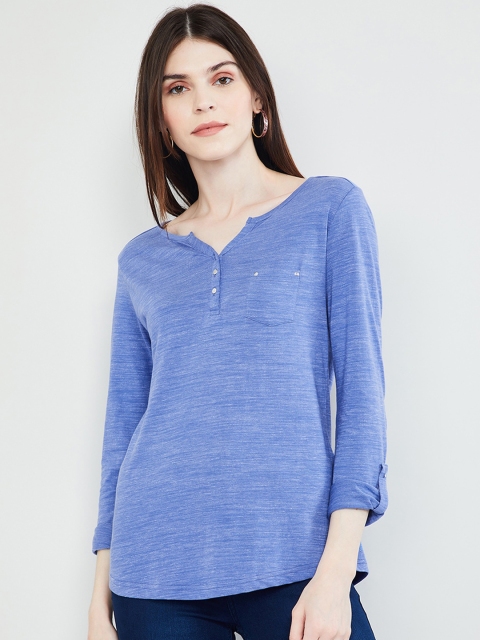 

max Women Blue Solid Top